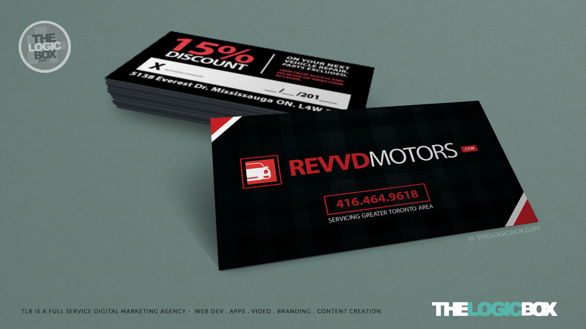 Revvd Motors Auto Repair - Web Design Mississauga - Oakville - Burlington - Brand Advertising, Digital Marketing, Corporate Logo Design, Business Card Design | The Logic Box Agency